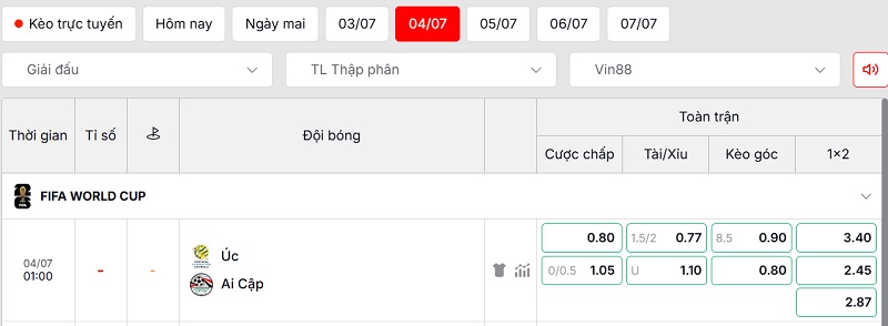 Soi kèo Úc vs Ai Cập qua tỷ lệ